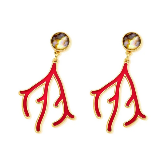 Orecchini placcati oro con pendente corallo